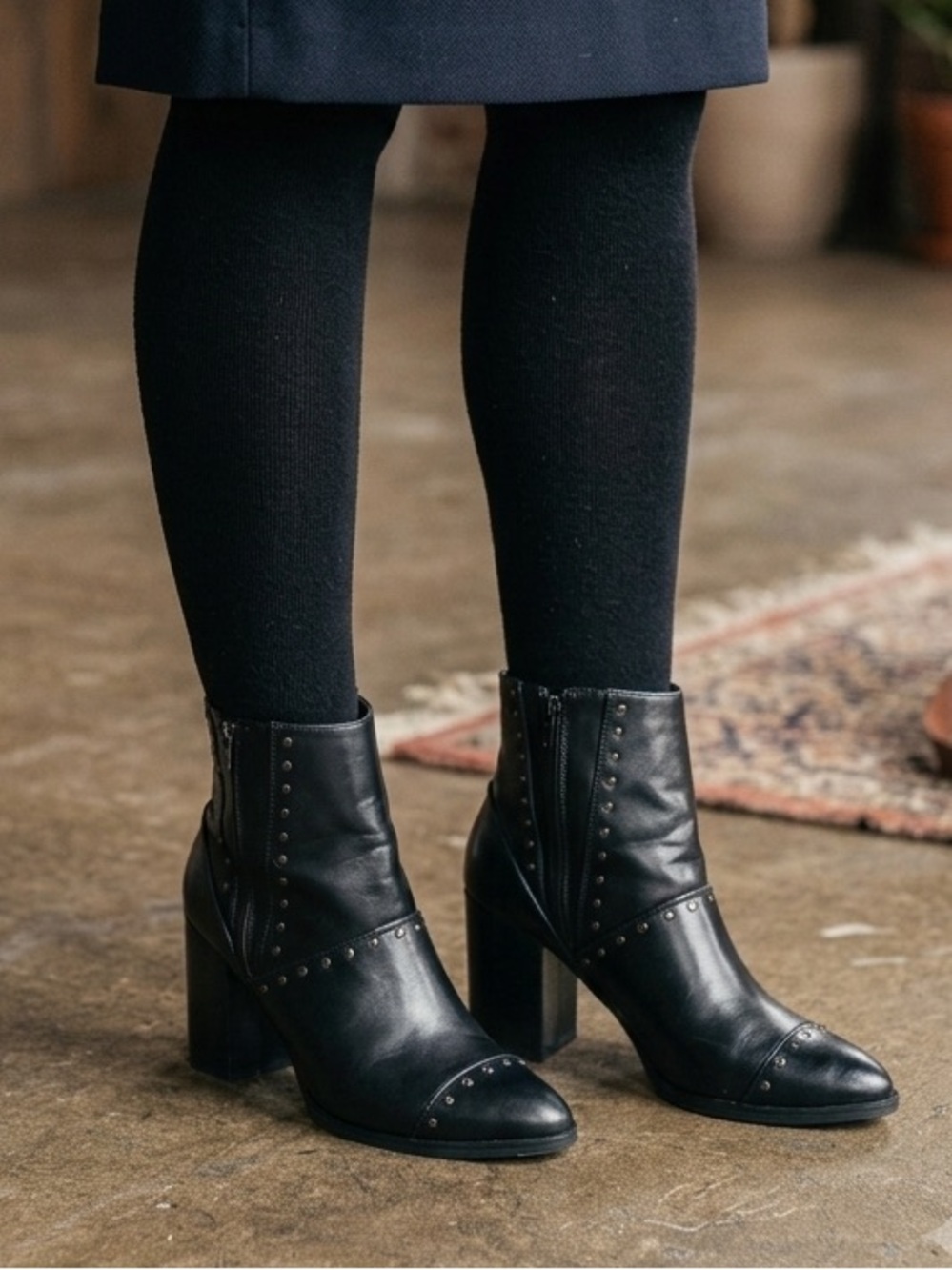 Report Jewel Black Studded High Heeled Black Ankle Boots Size 9